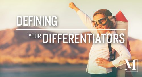 A young girl dressed as a pilot with her arm raised in excitement. Text: defining your differentiators.